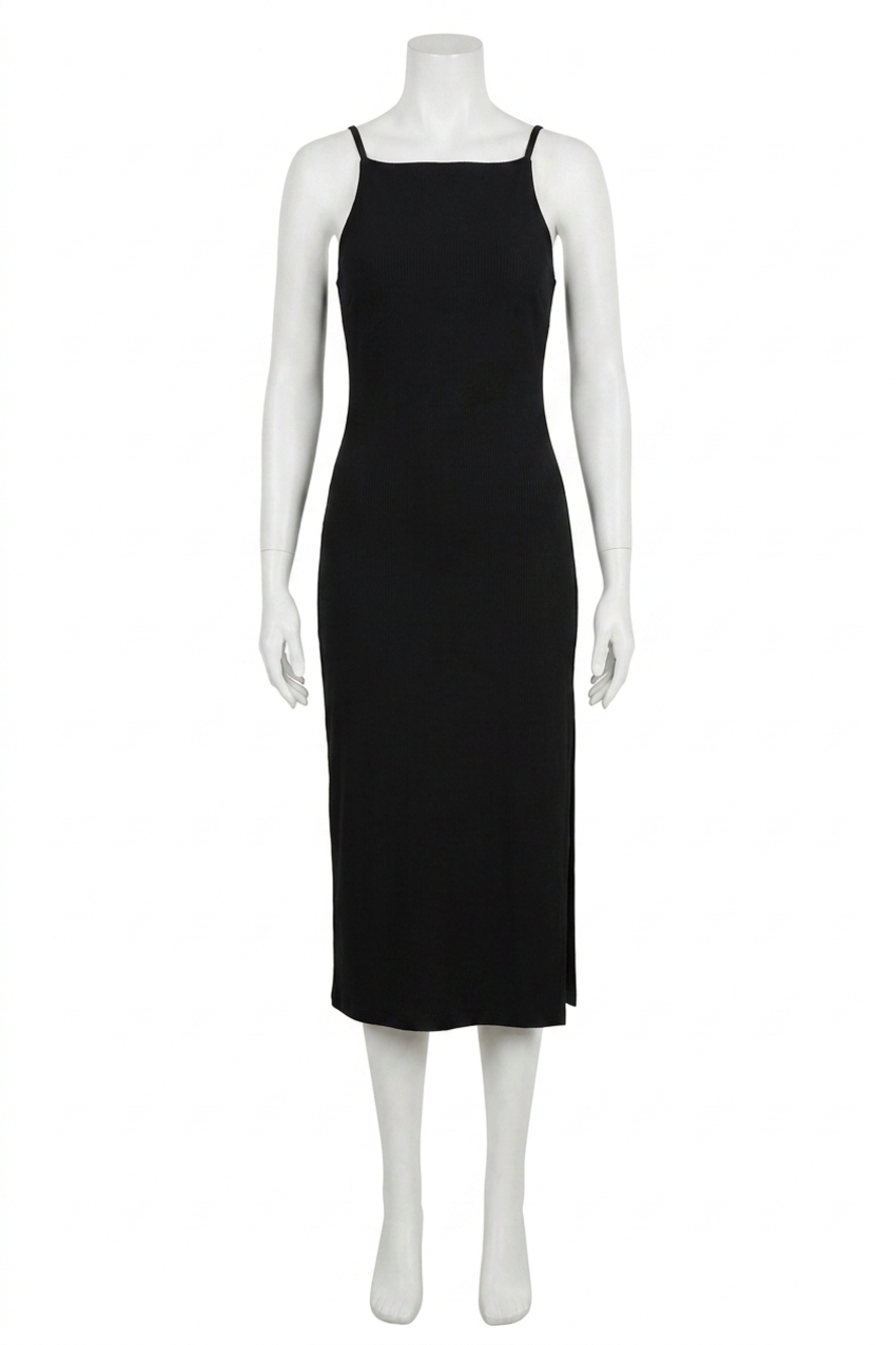 NEW ASTR elizsa rhinestone strap midi dress in black